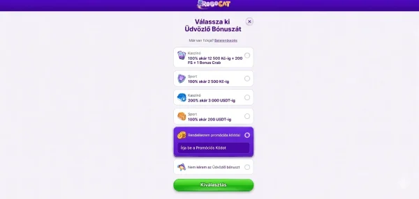RoboCat kaszinó kifizetési felület