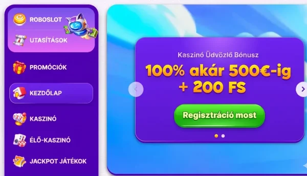 RoboCat kaszinó weboldal felülete